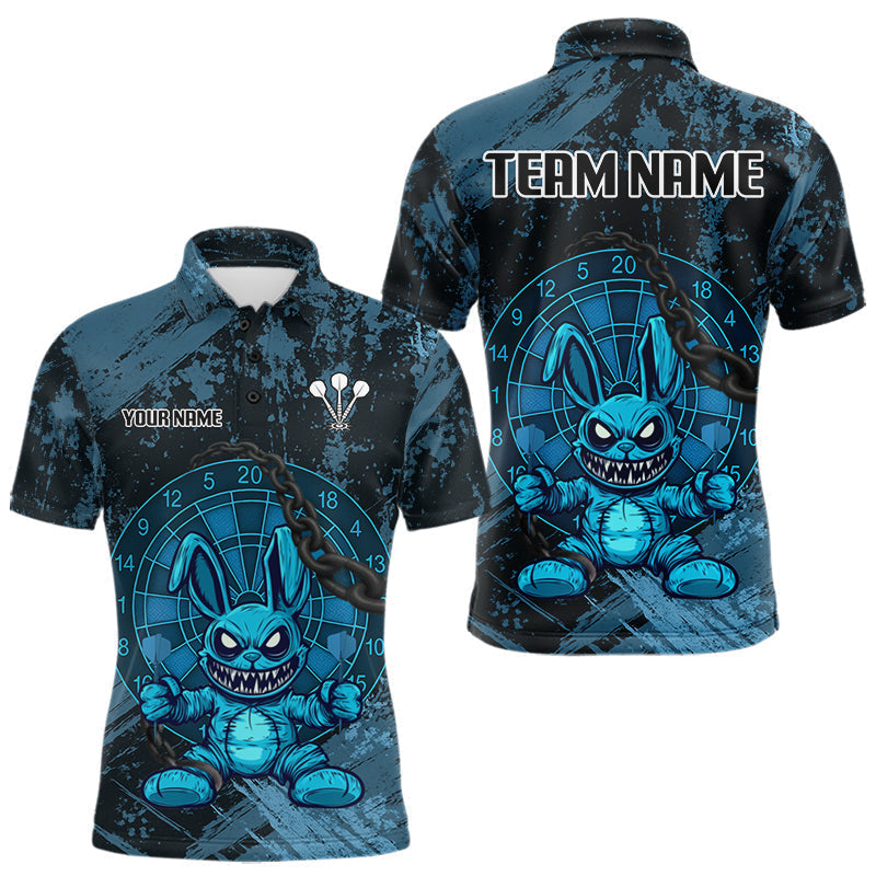 Blisscorners Crazy Rabbit Dartboard Arrows Grunge Darts Shirt For Men - Custom Name & Team | Opt1 - Blue  LM3006
