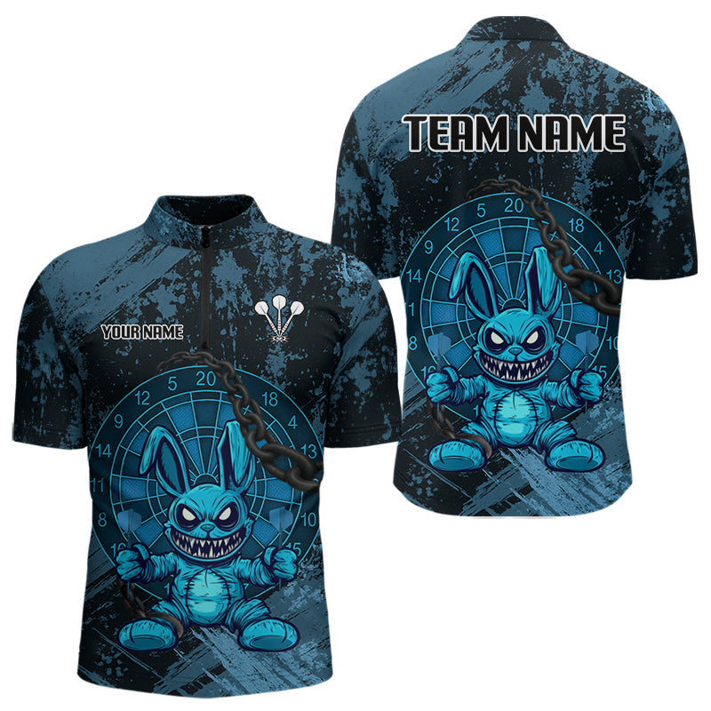 Blisscorners Crazy Rabbit Dartboard Arrows Grunge Darts Shirt For Men - Custom Name & Team | Opt1 - Blue  LM3006