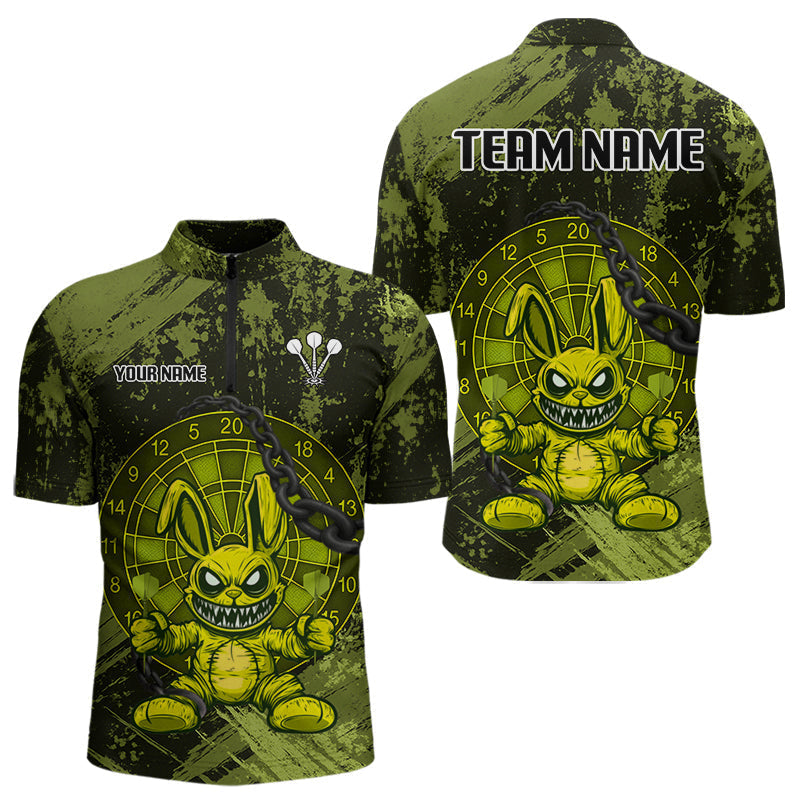 Blisscorners Crazy Rabbit Dartboard Arrows Grunge Darts Shirt For Men - Custom Name & Team | Opt2 - Military  LM3006
