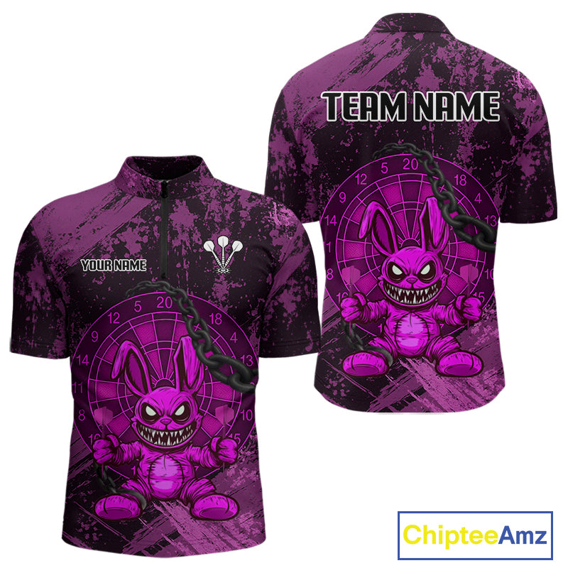 Blisscorners Crazy Rabbit Dartboard Arrows Grunge Darts Shirt For Men - Custom Name & Team | Opt3 - Purple LM3006