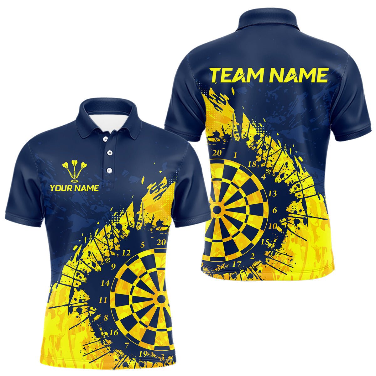Maxxcorners Blue And Yellow Dartboard Grunge Darts Shirt For Men - Custom Name For Darts Player MT0307