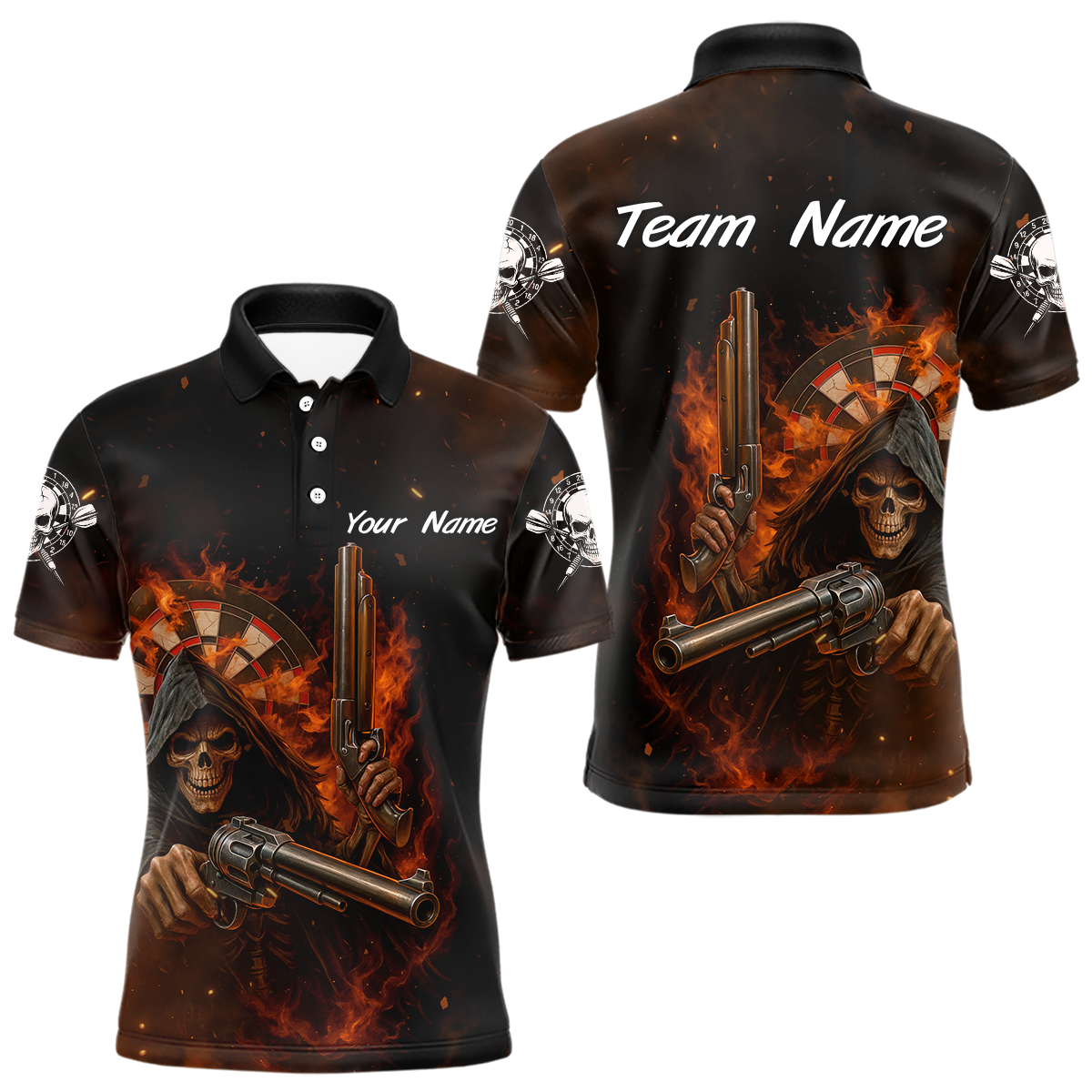 Blisscorners Flaming Grim Reaper Custom Name Darts Jersey For Men - Skull Darts Shirt For Players LM1506