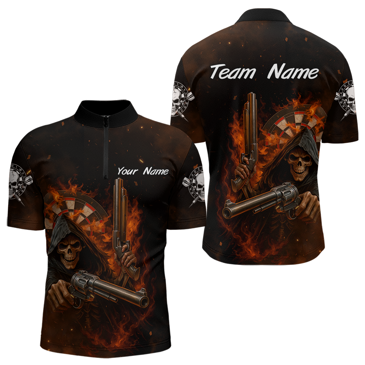 Blisscorners Flaming Grim Reaper Custom Name Darts Jersey For Men - Skull Darts Shirt For Players LM1506