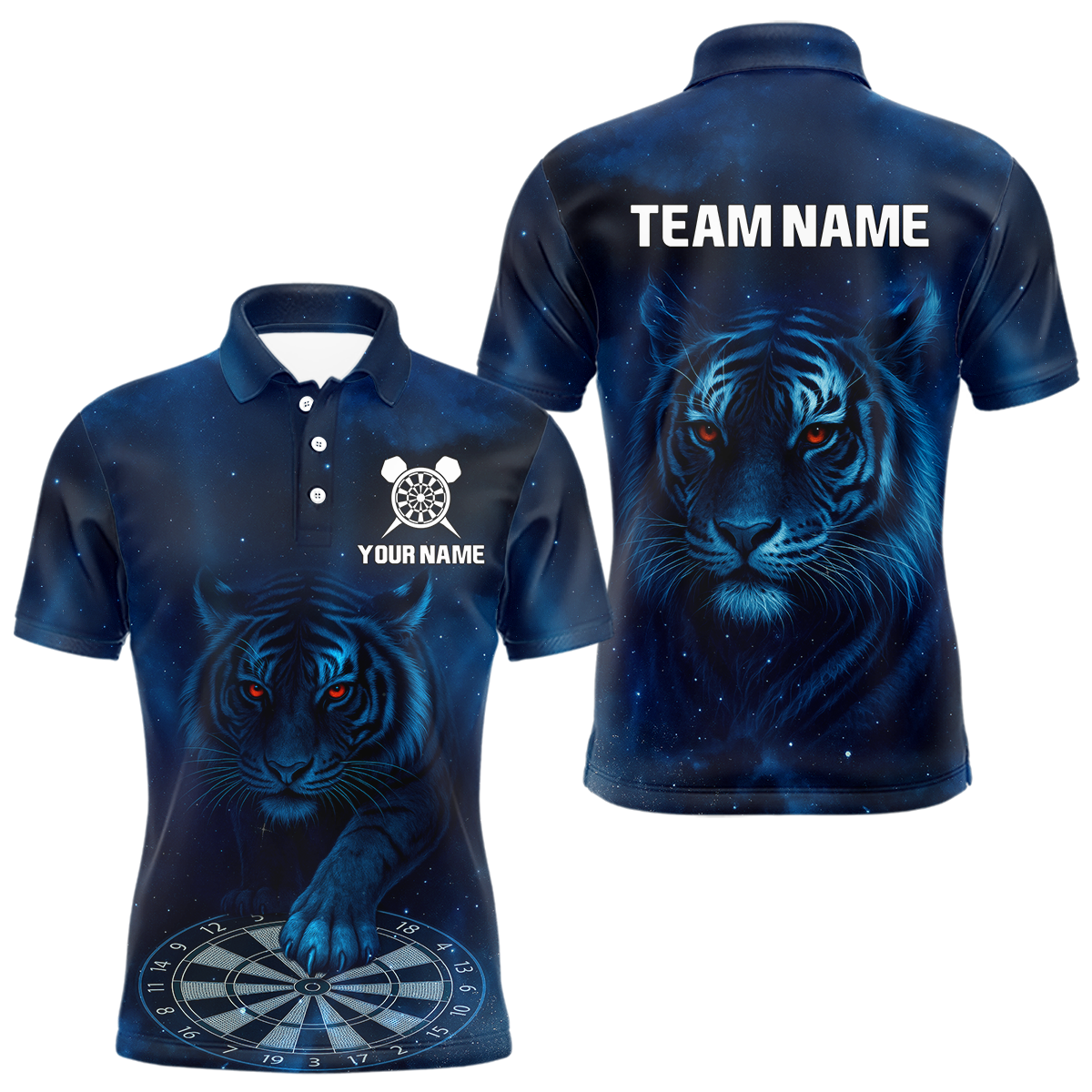 Blisscorners Azure Galaxy Tiger Dartboard Men's Darts Team Shirt - Custom Name For Darts Jersey LM1506