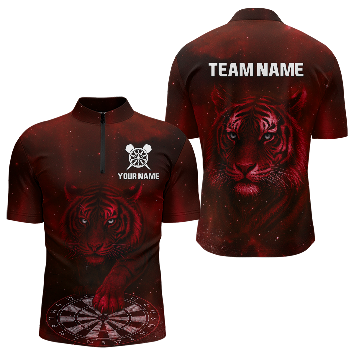 Blisscorners Red Galaxy Tiger Dartboard Men's Darts Team Shirt - Custom Name For Darts Jersey LM1506