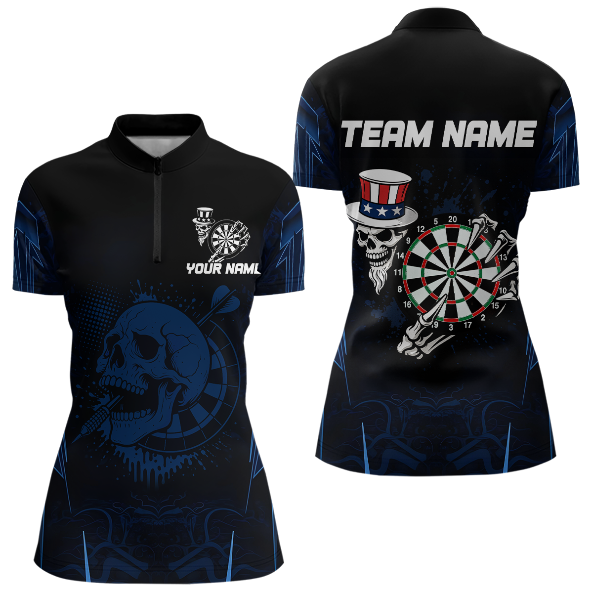 Blisscorners USA Gothic Skull Dartboard Men's Darts Team Shirt - Custom Name For Players MT1706