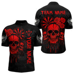 Blisscorners Red Dripping Skulls & Darts Men's Grunge Darts Shirt - Custom Name For Players LM2206
