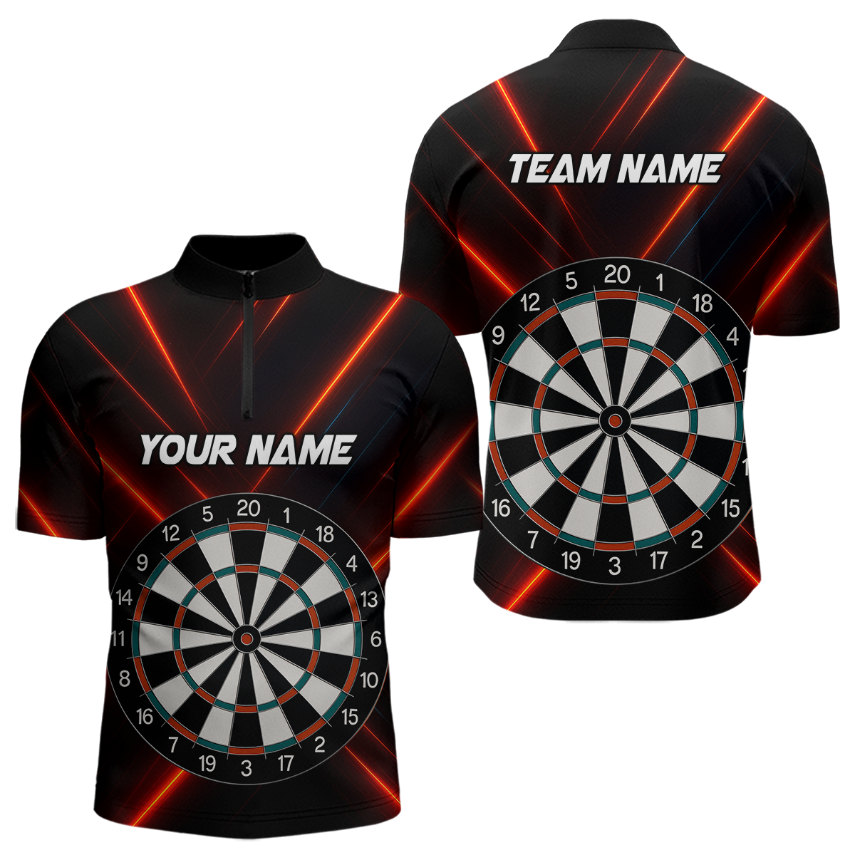 Blisscorners Men's Personalized Darts Shirt With Red Laser Streaks And Dual Dartboards