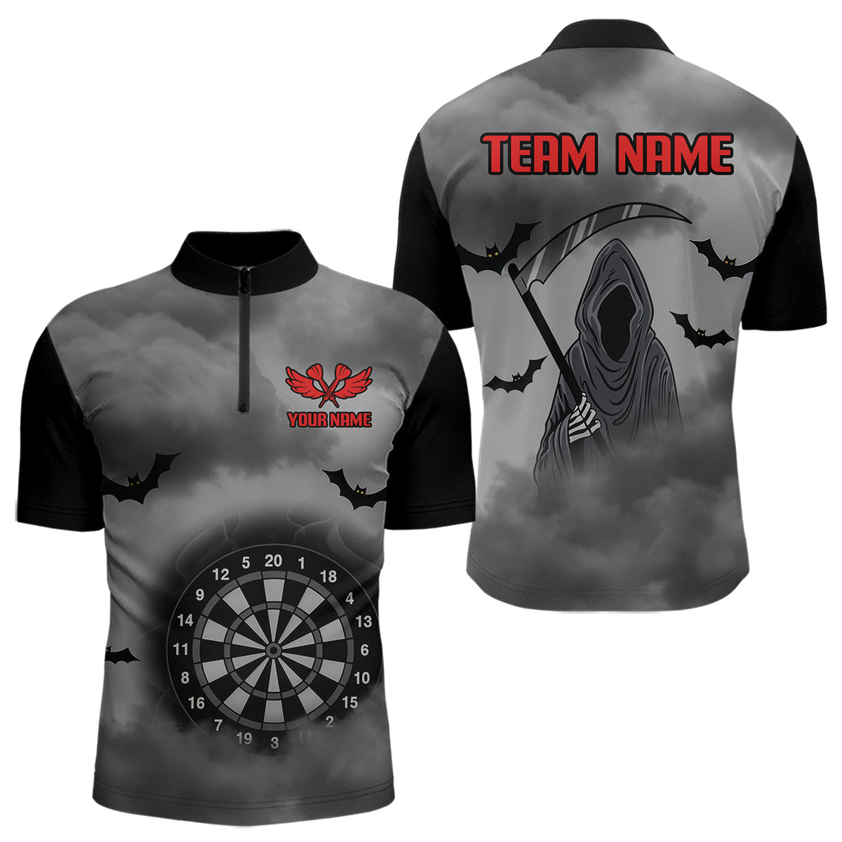 Blisscorners The Grim With Grey Smoke Black Dartboard Darts Shirt For Men - Custom Darts Jersey MT2306