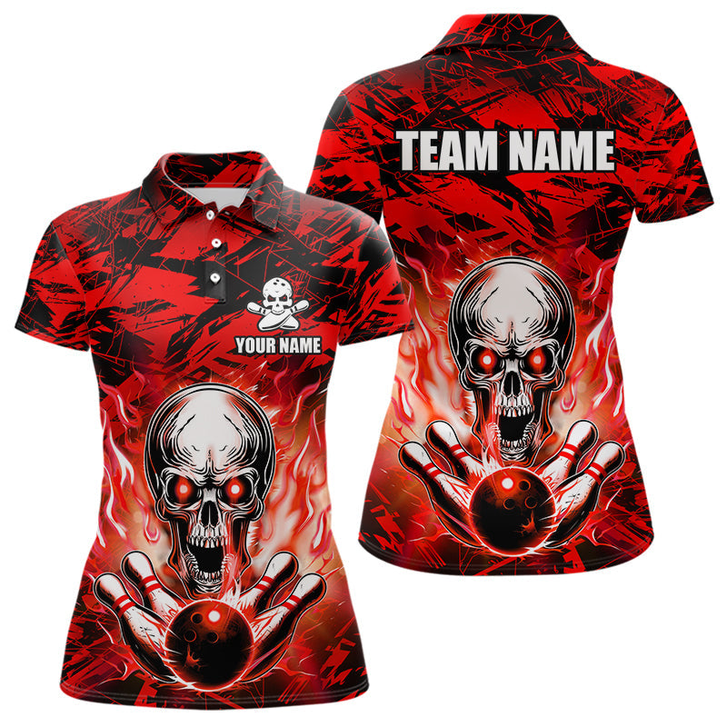 Blisscorners Personalized Red Flame Skull Bowling Jersey Camo Multicolor Polo Bowling Team