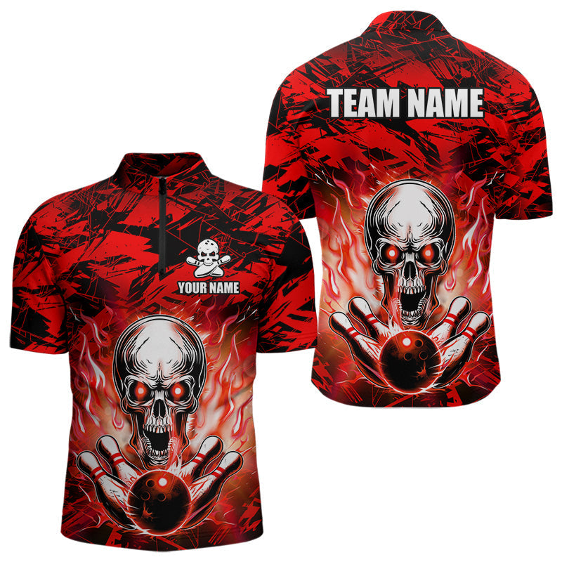 Blisscorners Personalized Red Flame Skull Bowling Jersey Camo Multicolor Polo Bowling Team