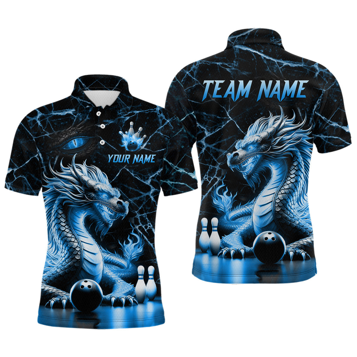 Blisscorners Ice Dragon Bowling Shirt Custom Bowling Team League Polo Bowling Jersey Bowlers Gift