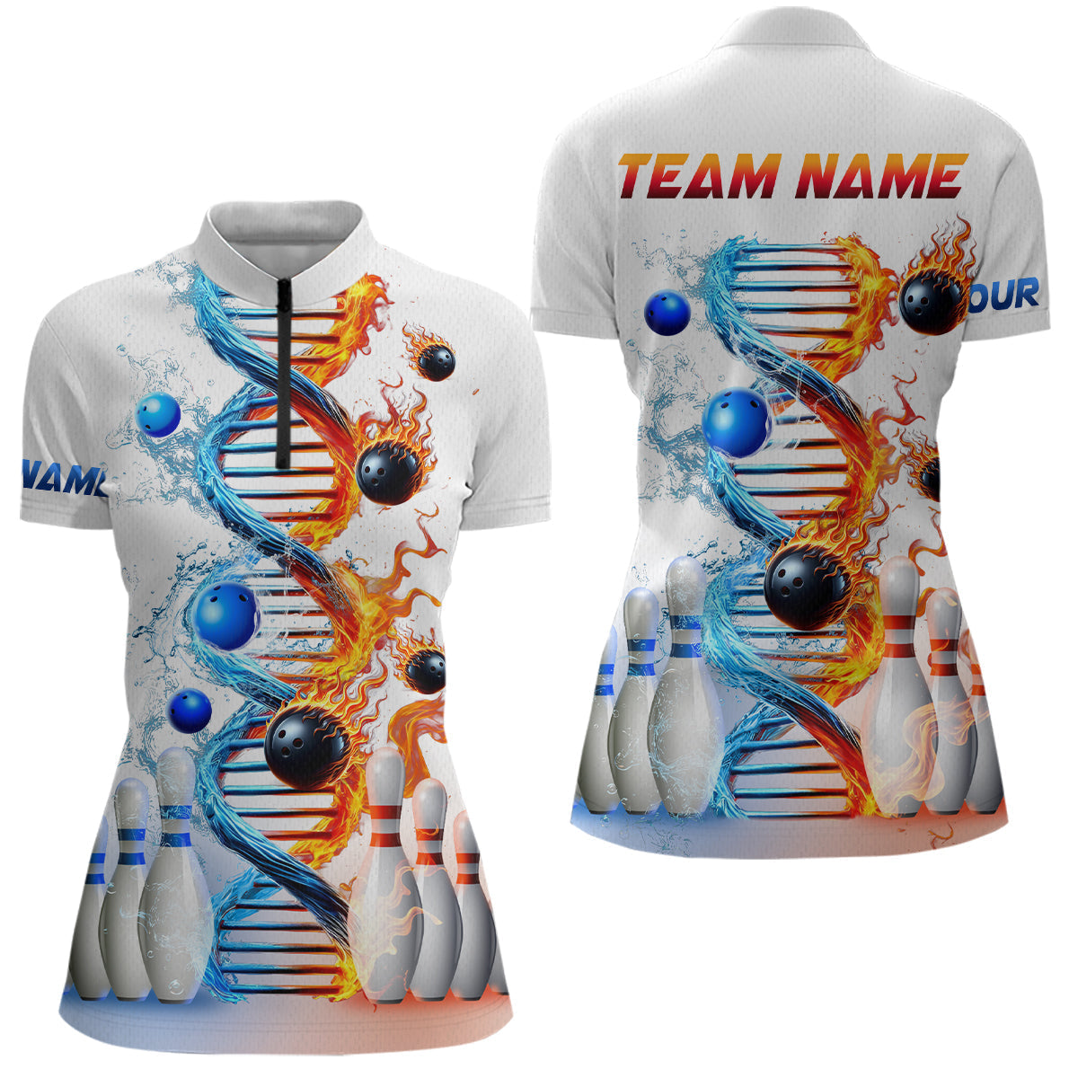 Blisscorners Custom Flame & Water DNA Bowling Shirt White Polo Bowling Jersey for Men And Women