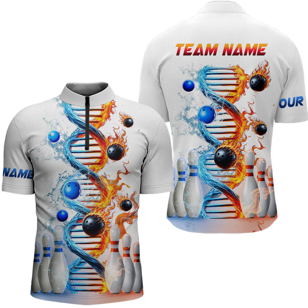 Blisscorners Custom Flame & Water DNA Bowling Shirt White Polo Bowling Jersey for Men And Women