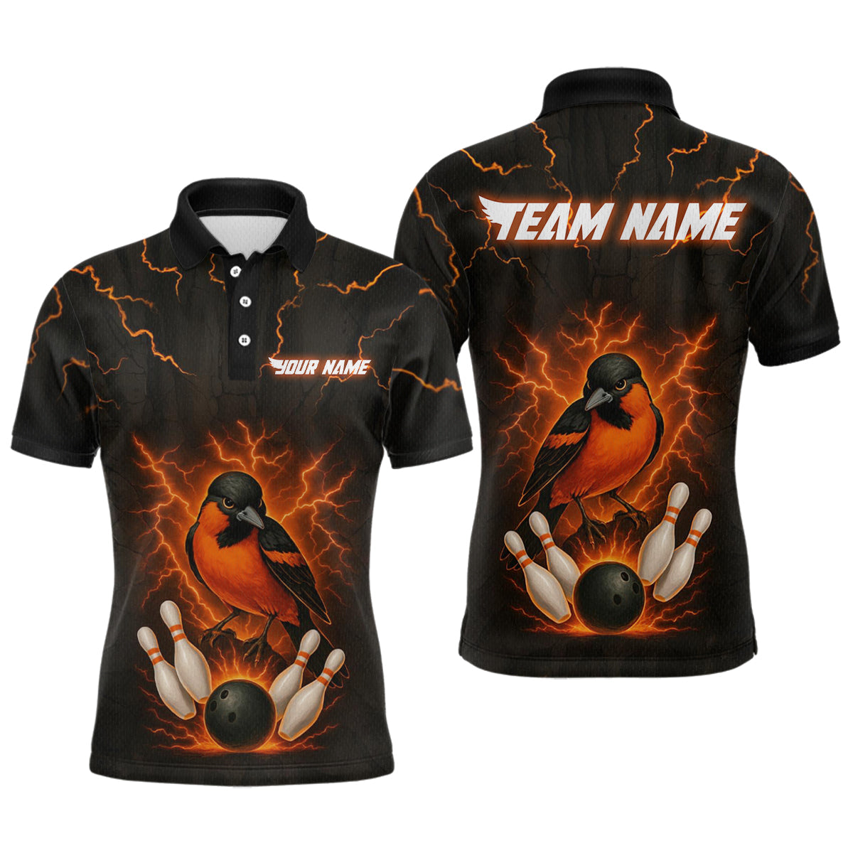 Blisscorners Custom Thunder Lightning Orioles Bowling Shirt Polo & Quarter-Zip Bowling Team League Bowling Jersey MT1607