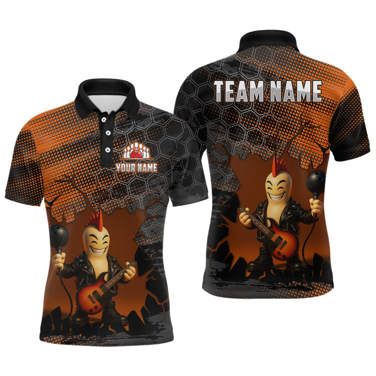 Blisscorners Bowling Pin Rocker Shirt for Men Music Bowlwing Team Leage Polo & Quarter-Zip Bowling Jersey MT1607