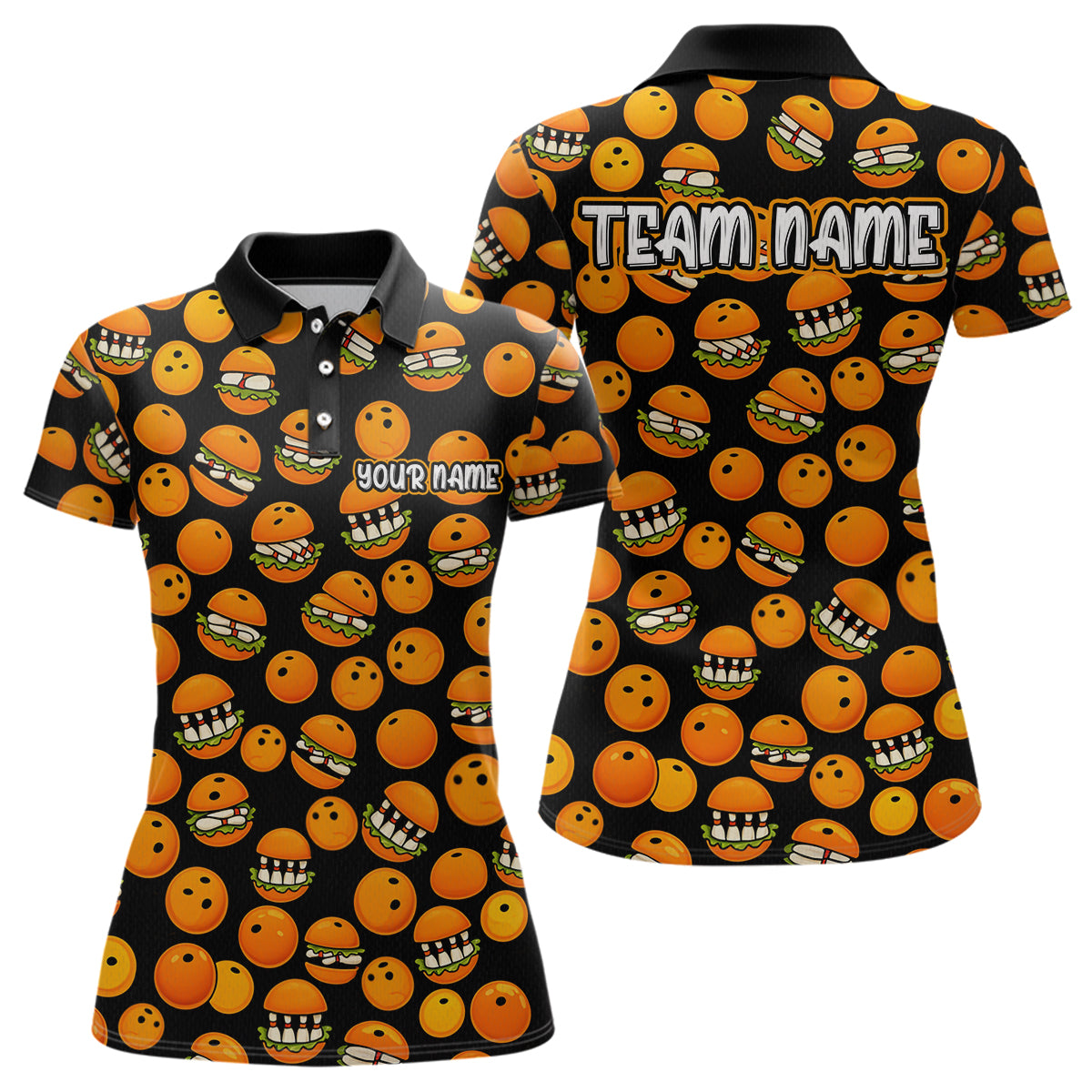 Blisscorners Funny Orange Humburger Bowling Shirt for Men Bowling Team League Polo & Quarter-Zip Bowling Jersey MT1607