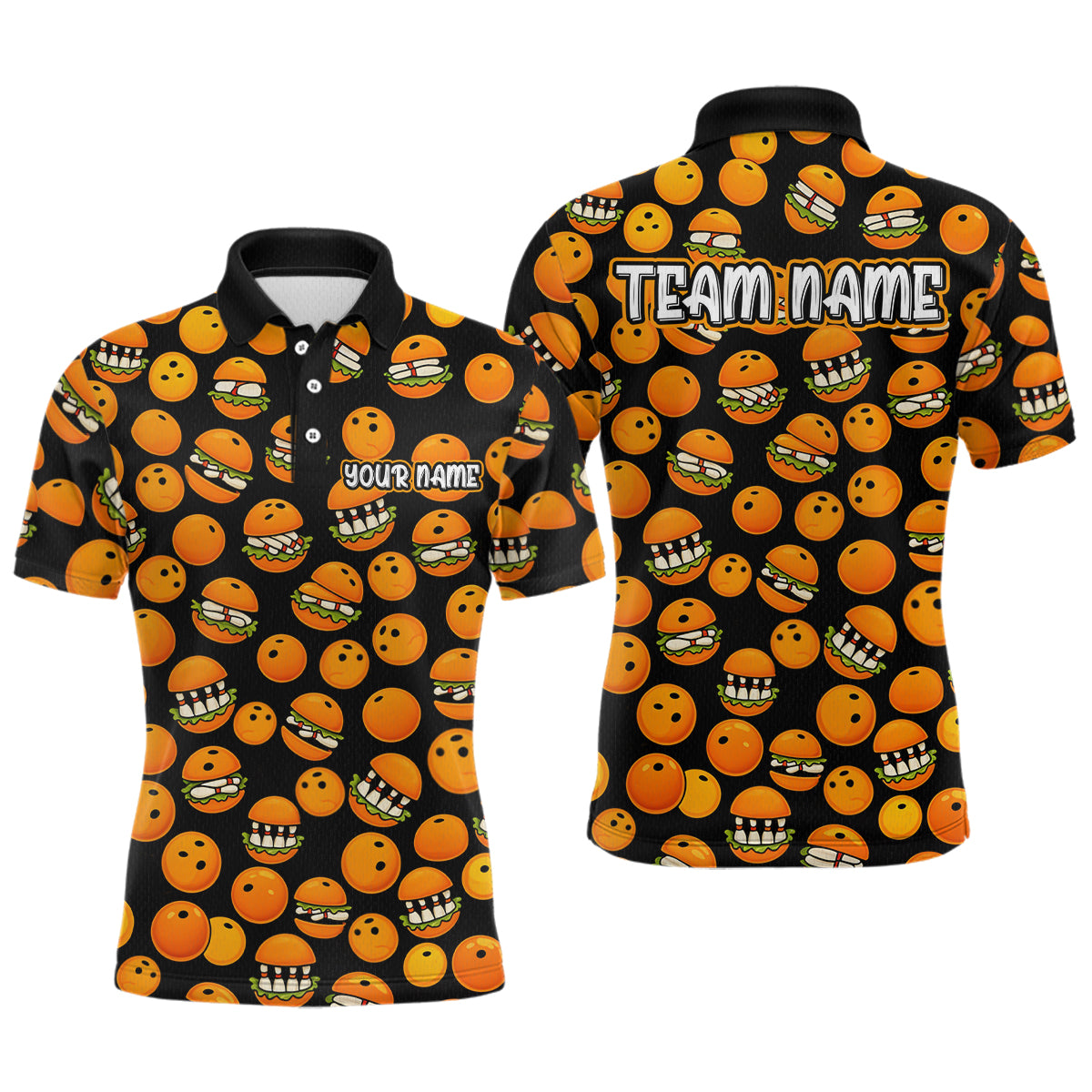 Blisscorners Funny Orange Humburger Bowling Shirt for Men Bowling Team League Polo & Quarter-Zip Bowling Jersey MT1607