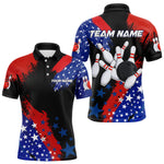 Blisscorners American Flag Bowling Shirt Personalized Patriotic Polo Bowling Team League Gift for Bowlers