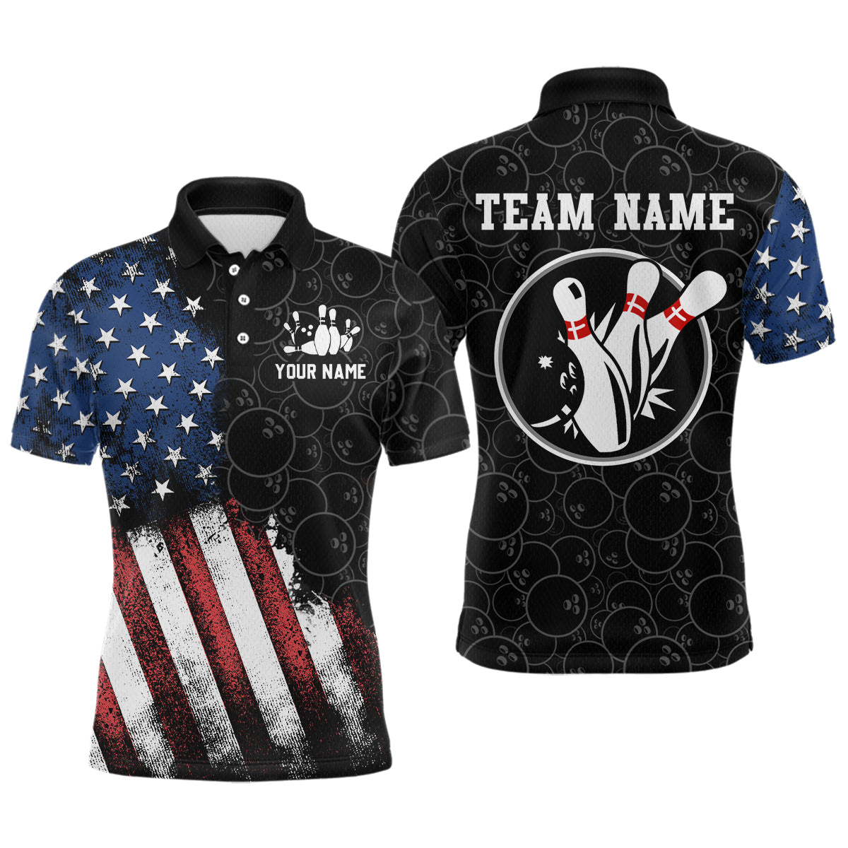 Blisscorners Personalized American Bowling Shirt Polo Bowling Jersey Patriotic Bowling Outfit