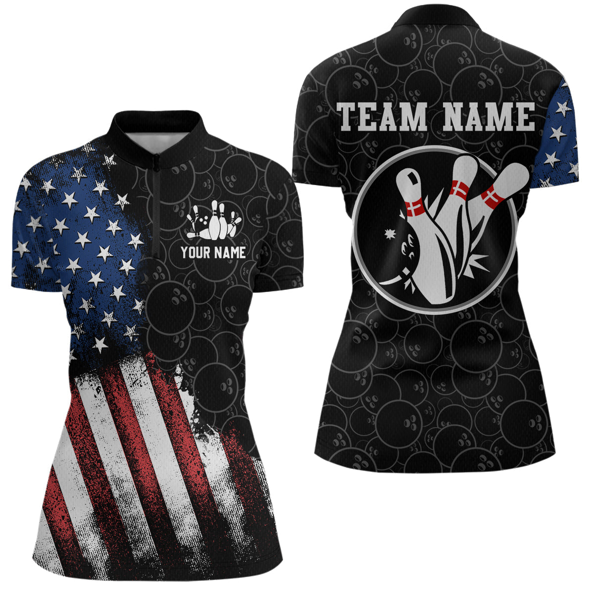 Blisscorners Personalized American Bowling Shirt Polo Bowling Jersey Patriotic Bowling Outfit