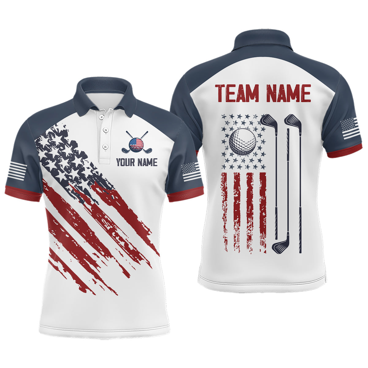 Blisscorners Custom Patriotic Golf Polo Shirt White Golf Shirts for Men Women Team Name  LM2007