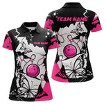 Blisscorners Custom Pink Butterflies Bowling Shirt for Men Women Team Bowling Polo&Quater Zip