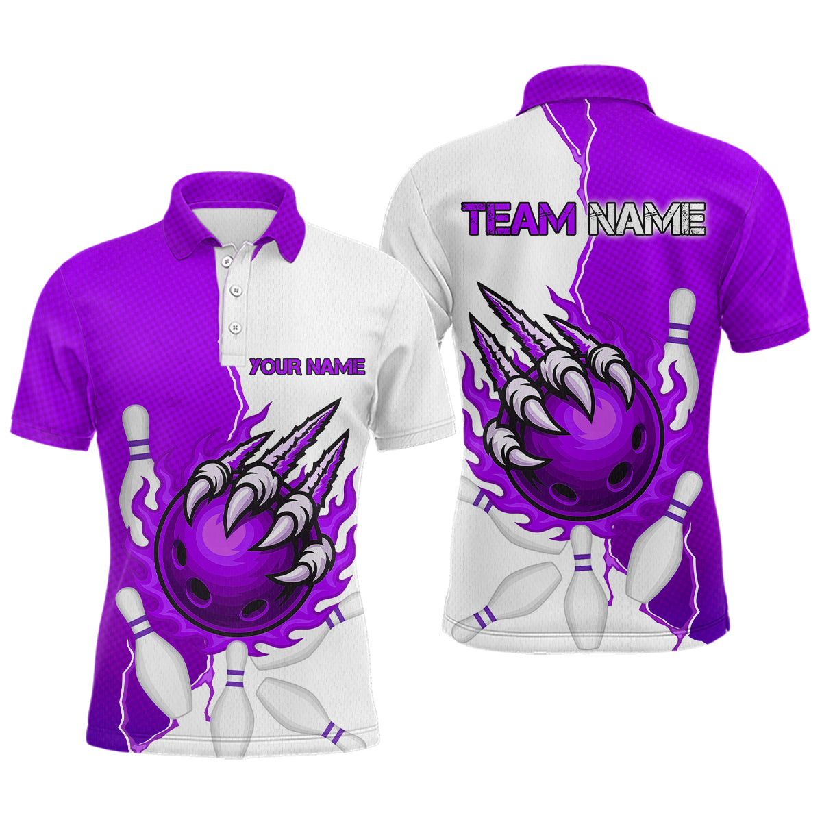 Blisscorners Custom Sharp Claws Bowling Shirt Purple Men Women Team Bowling Flaming Jerseys