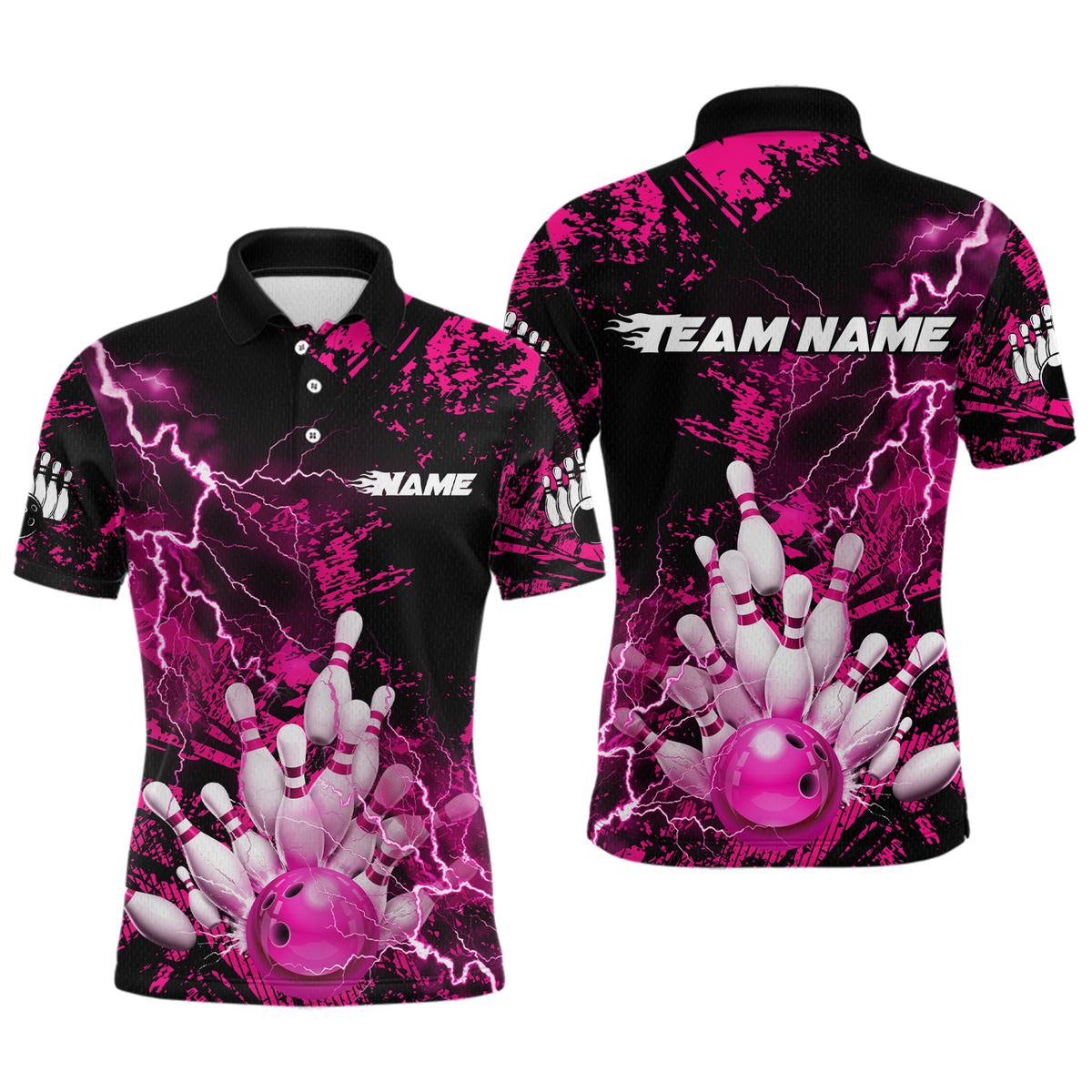 Blisscorners Pink Thunder Lightning Bowling Shirt Custom Colorful Bowling Jersey Men Women Team