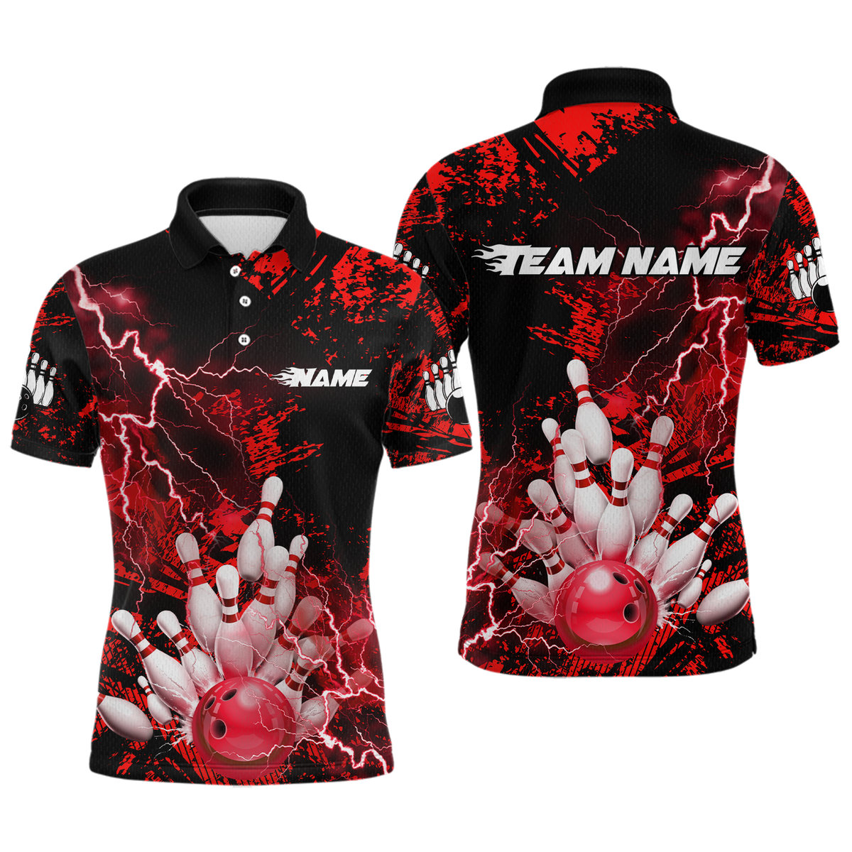 Blisscorners Red Thunder Lightning Bowling Shirt Custom Colorful Bowling Jersey Men Women Team