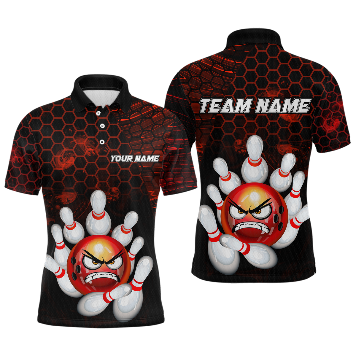 Blisscorners Angry Pin Red Bowling Shirts Custom Bowling Jersey for Men Women and Team