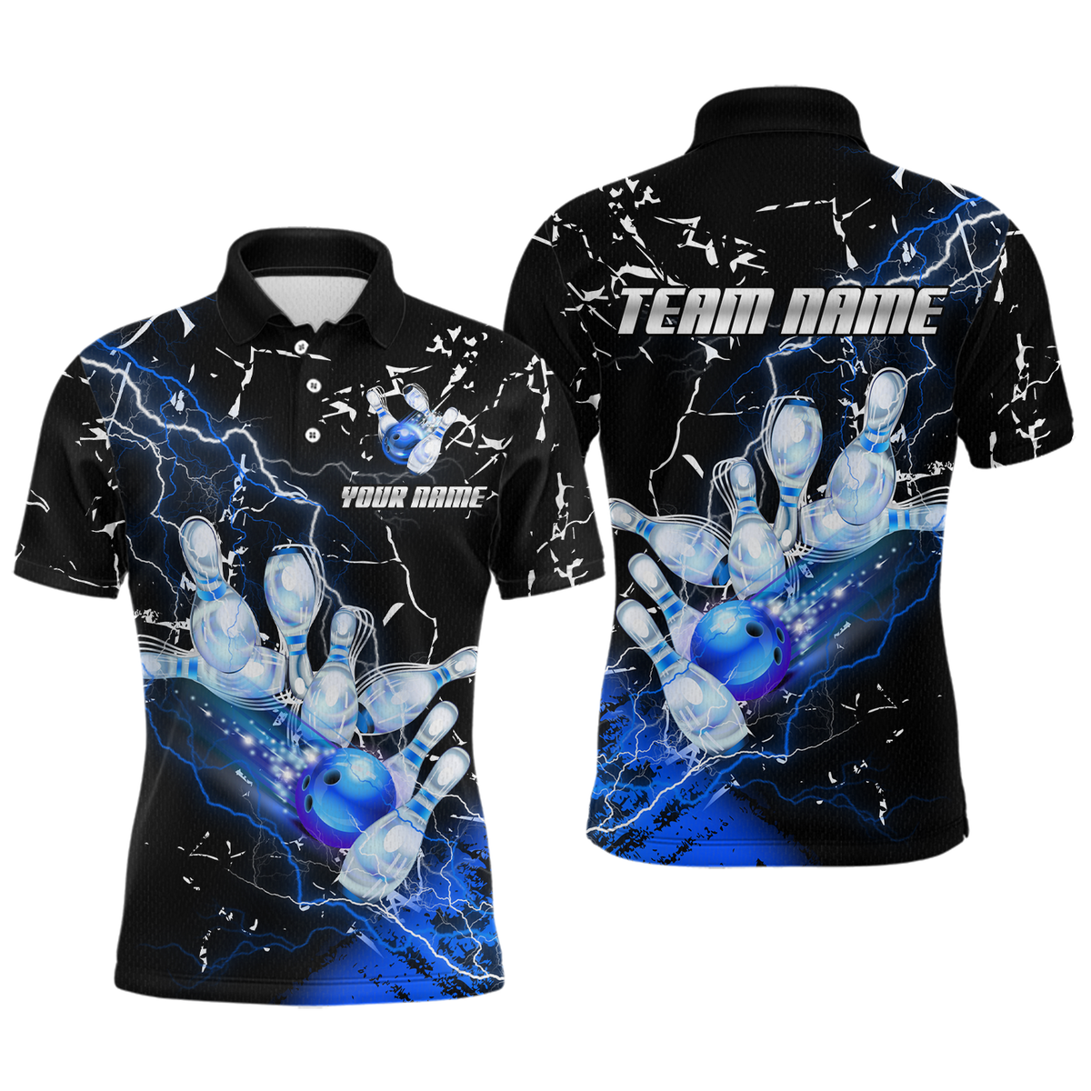 Blisscorners Custom Bllue Lightning Bowling Shirts for Men Women Team Bowling Polo