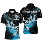 Blisscorners Custom Teal Lightning Bowling Shirts for Men Women Team Bowling Polo & 1/4 Zip