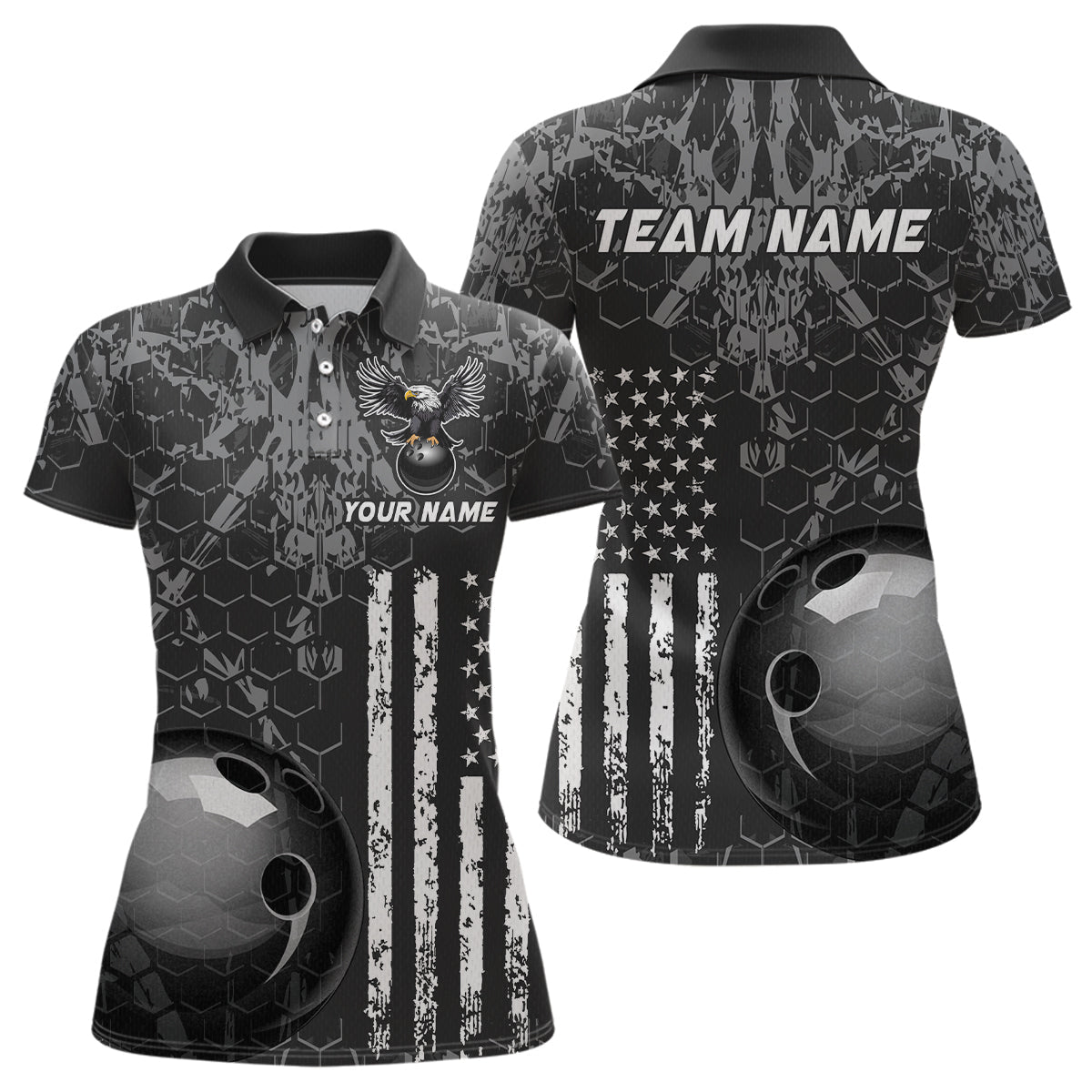 Blisscorners Custom Eagle US Flag Bowling Men Bowling Shirt Polo & Quarter-Zip Bowling Team Jerseys MT2306