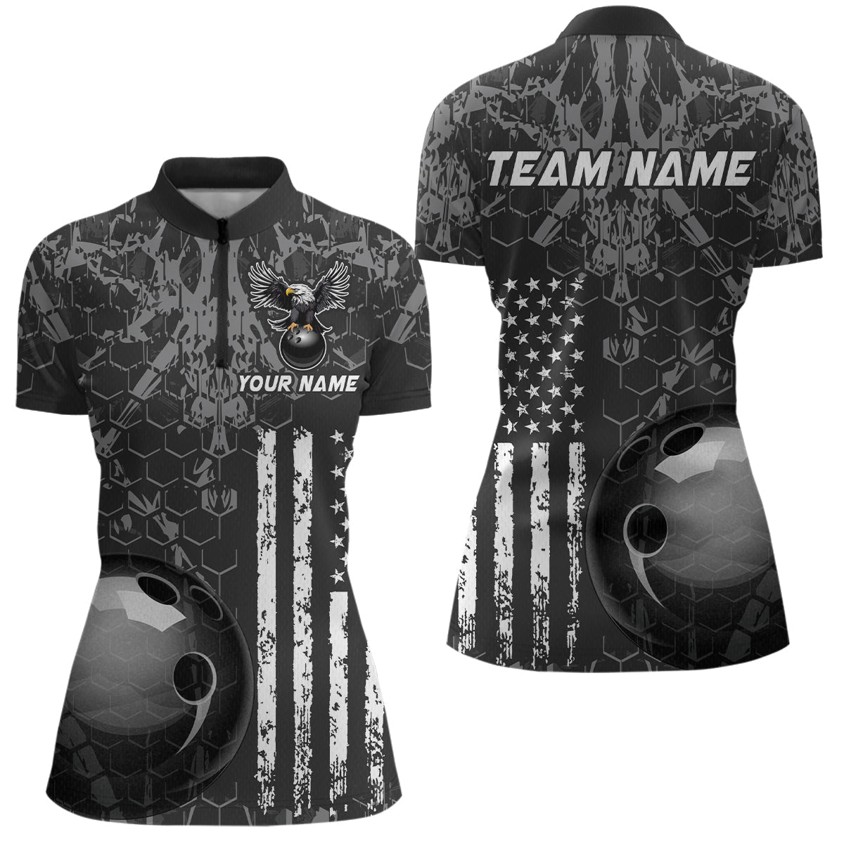 Blisscorners Custom Eagle US Flag Bowling Men Bowling Shirt Polo & Quarter-Zip Bowling Team Jerseys MT2306