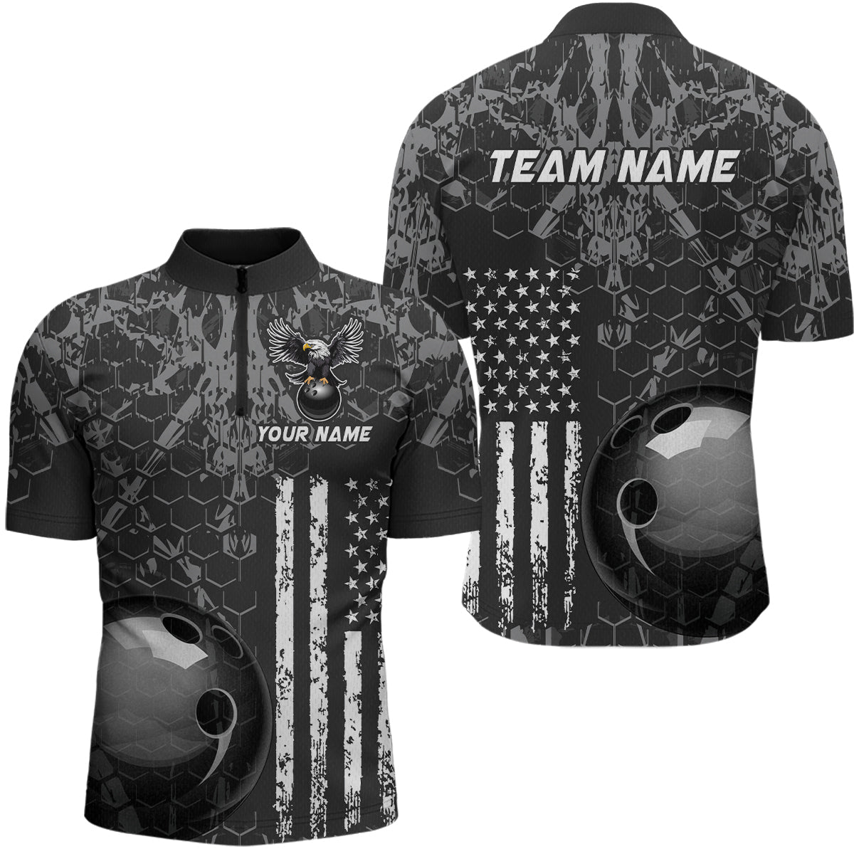 Blisscorners Custom Eagle US Flag Bowling Men Bowling Shirt Polo & Quarter-Zip Bowling Team Jerseys MT2306