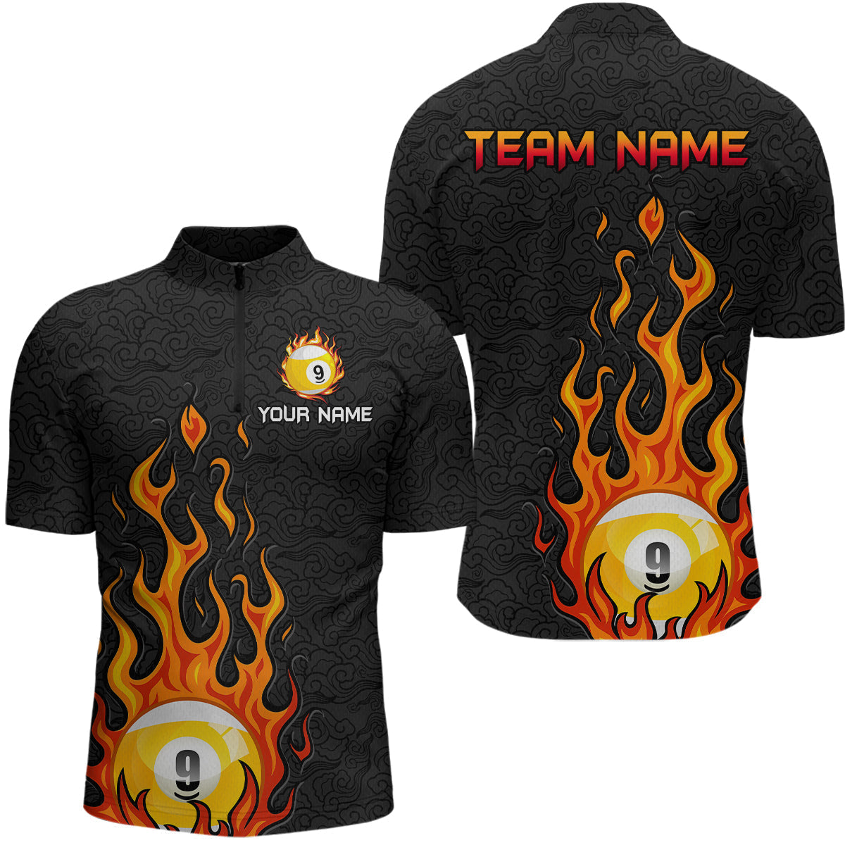 Blisscorners Custom 9 Ball Flaming Billiard Shirts for Men Billiard Team Shirts Billiard League LM2007