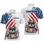 Blisscorners Funny US Flag French Bulldog Bowling Men Polo & 1/4 Zip Shirts Bowling Team Jersey MT2306