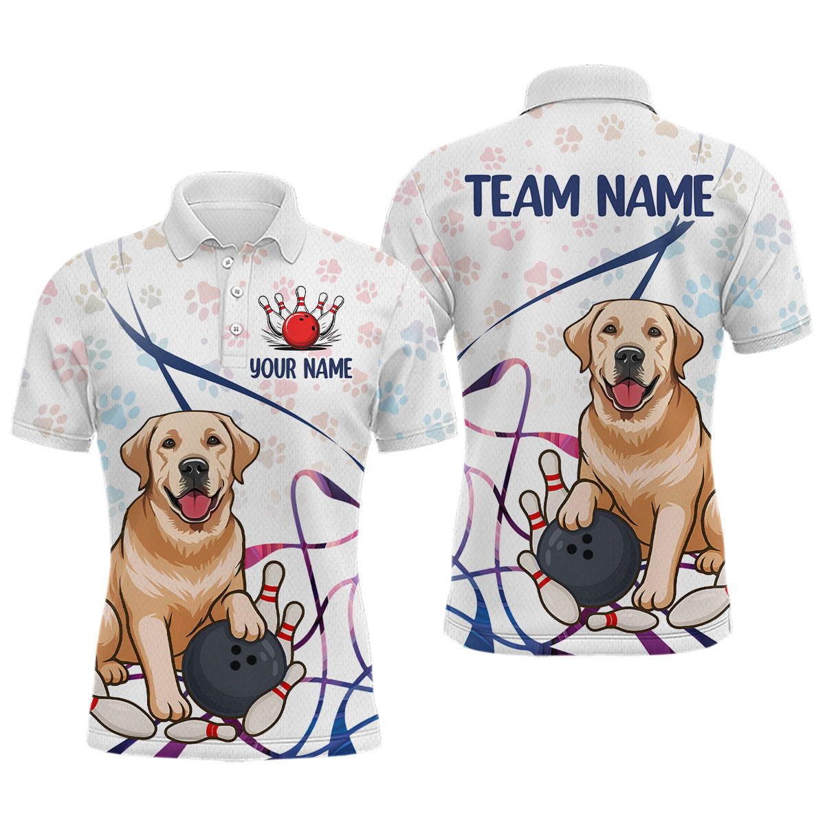 Blisscorners Custom Funny Dog Paw Bowling Men Polo & 1/4 Zip Shirts Bowling Team Jerseys  LM3006