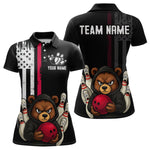 Blisscorners Custom American Flag Bear Bowling Men Polo & 1/4 Zip Shirts Bowling Team Jerseys LM3006