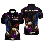 Blisscorners Purple Thunder US Flag Eagle Bowling Shirts for Men Team Bowling Polo & Quarter-Zip LM3006
