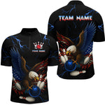 Blisscorners Blue Thunder US Flag Eagle Bowling Shirts for Men Team Bowling Polo & Quarter-Zip LM3006