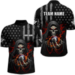 Blisscorners Personalized American Flag Skull Billiard Team Jersey for Men Polo & 1/4 Zip Shirts