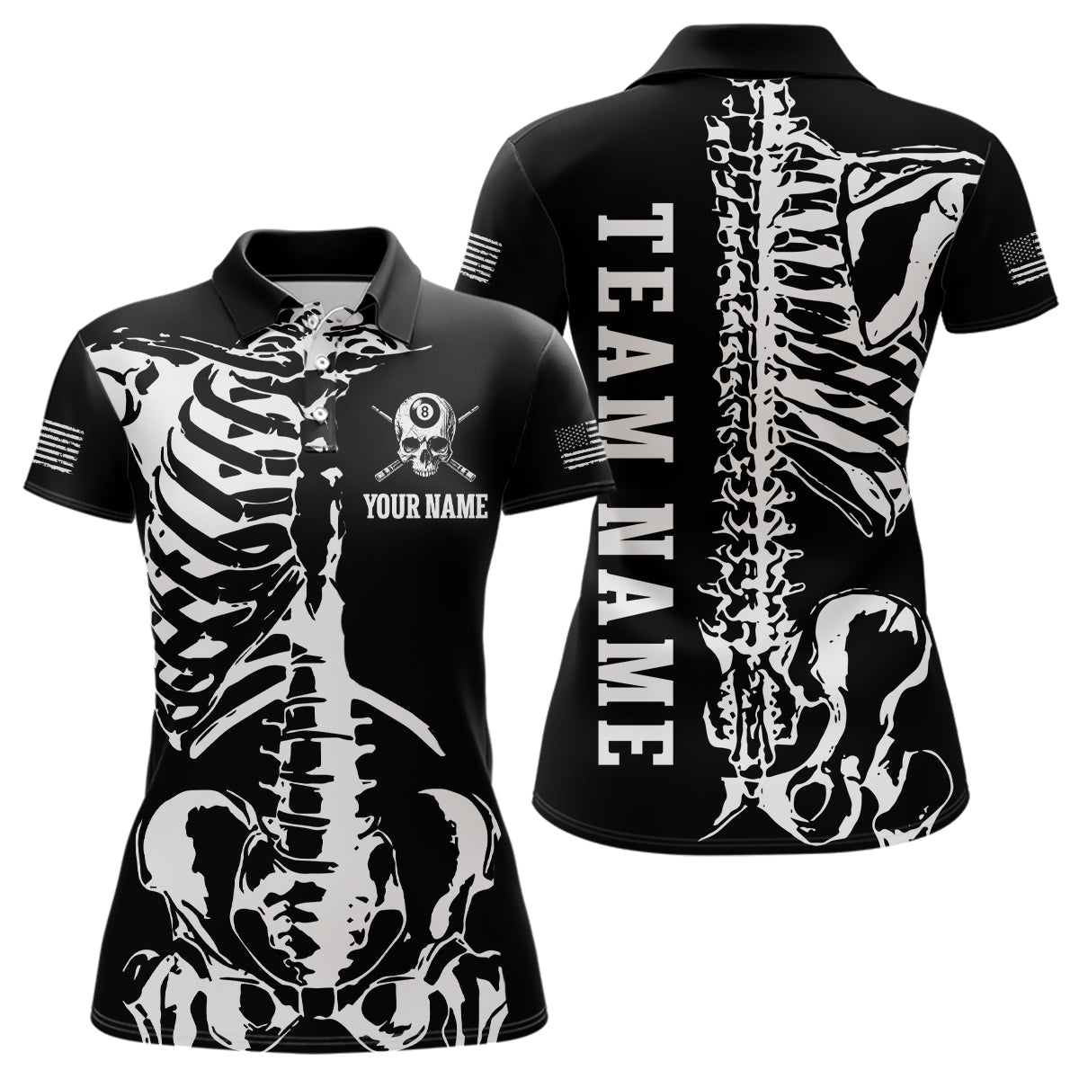 Blisscorners Custom Skull Bone 8 Ball Billiard Shirts for Men Billiard Team Jerseys Polo & 1/4 Zip Shirts MT1706