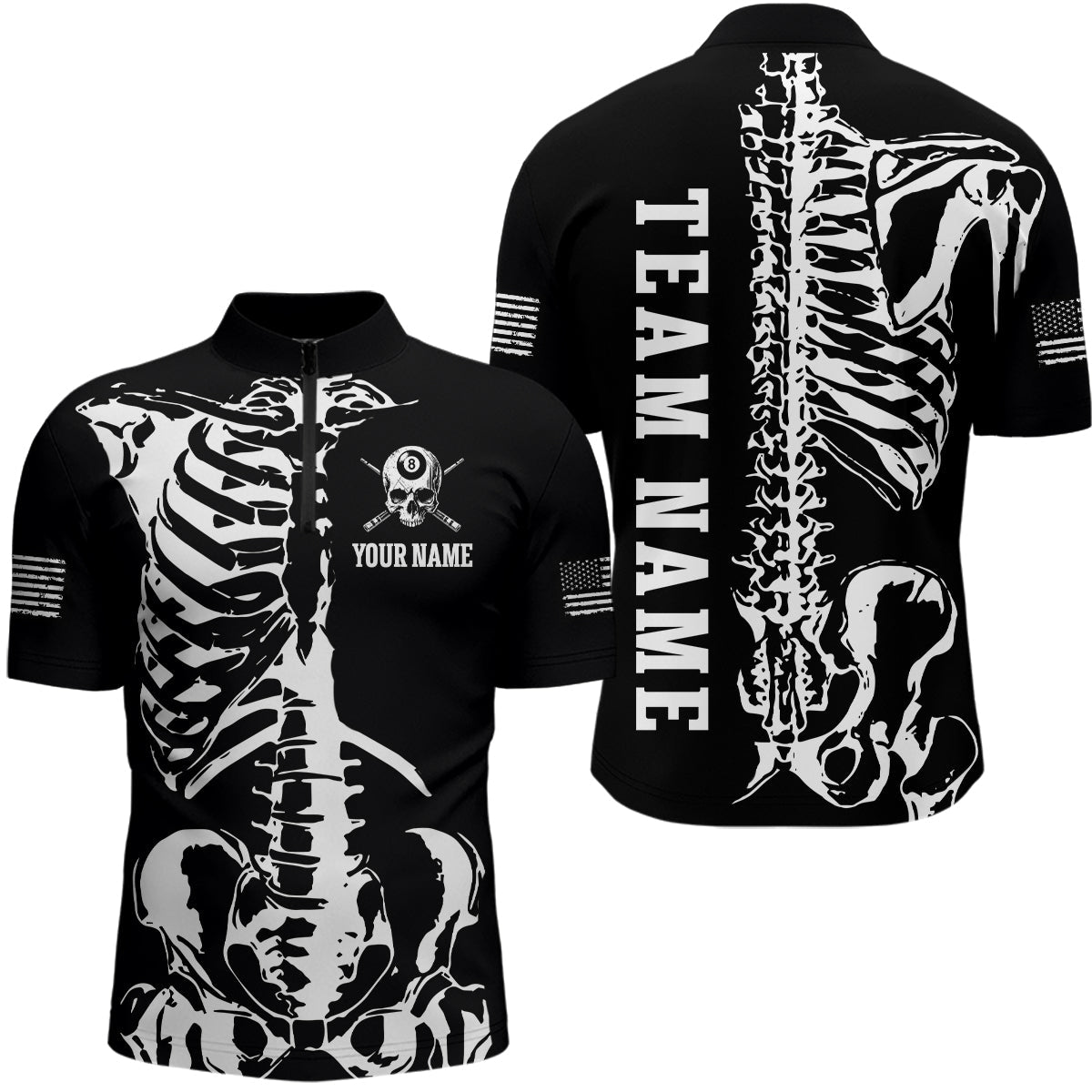 Blisscorners Custom Skull Bone 8 Ball Billiard Shirts for Men Billiard Team Jerseys Polo & 1/4 Zip Shirts MT1706