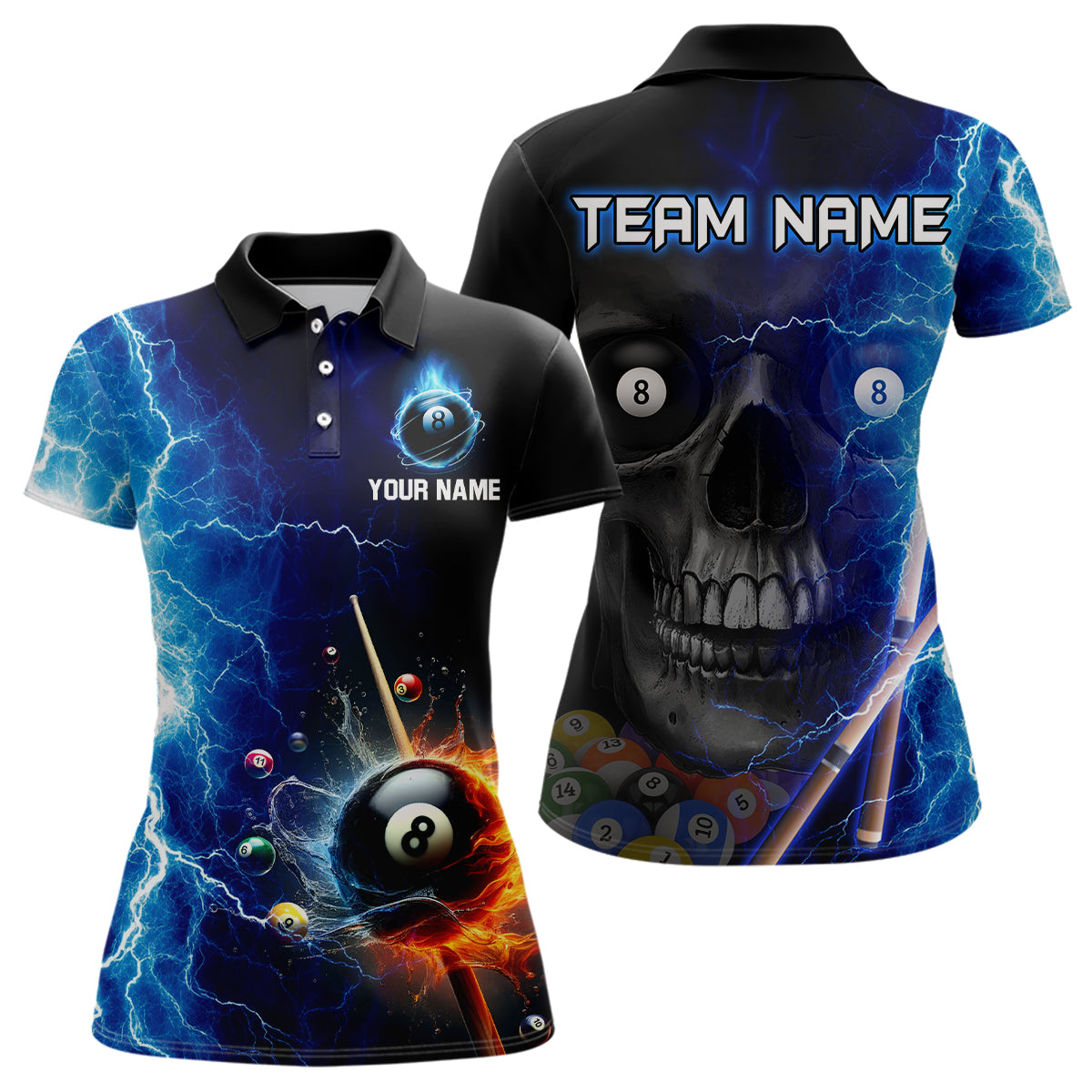 Blisscorners Custom Skull Thunder Billiard Shirts for Men Billiard Team Jerseys Polo & 1/4 Zip Shirts MT1706