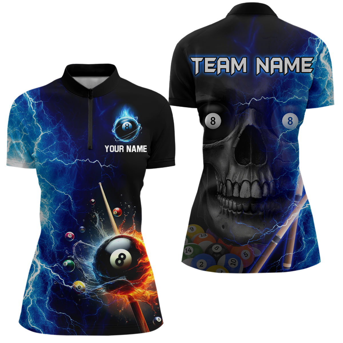 Blisscorners Custom Skull Thunder Billiard Shirts for Men Billiard Team Jerseys Polo & 1/4 Zip Shirts MT1706