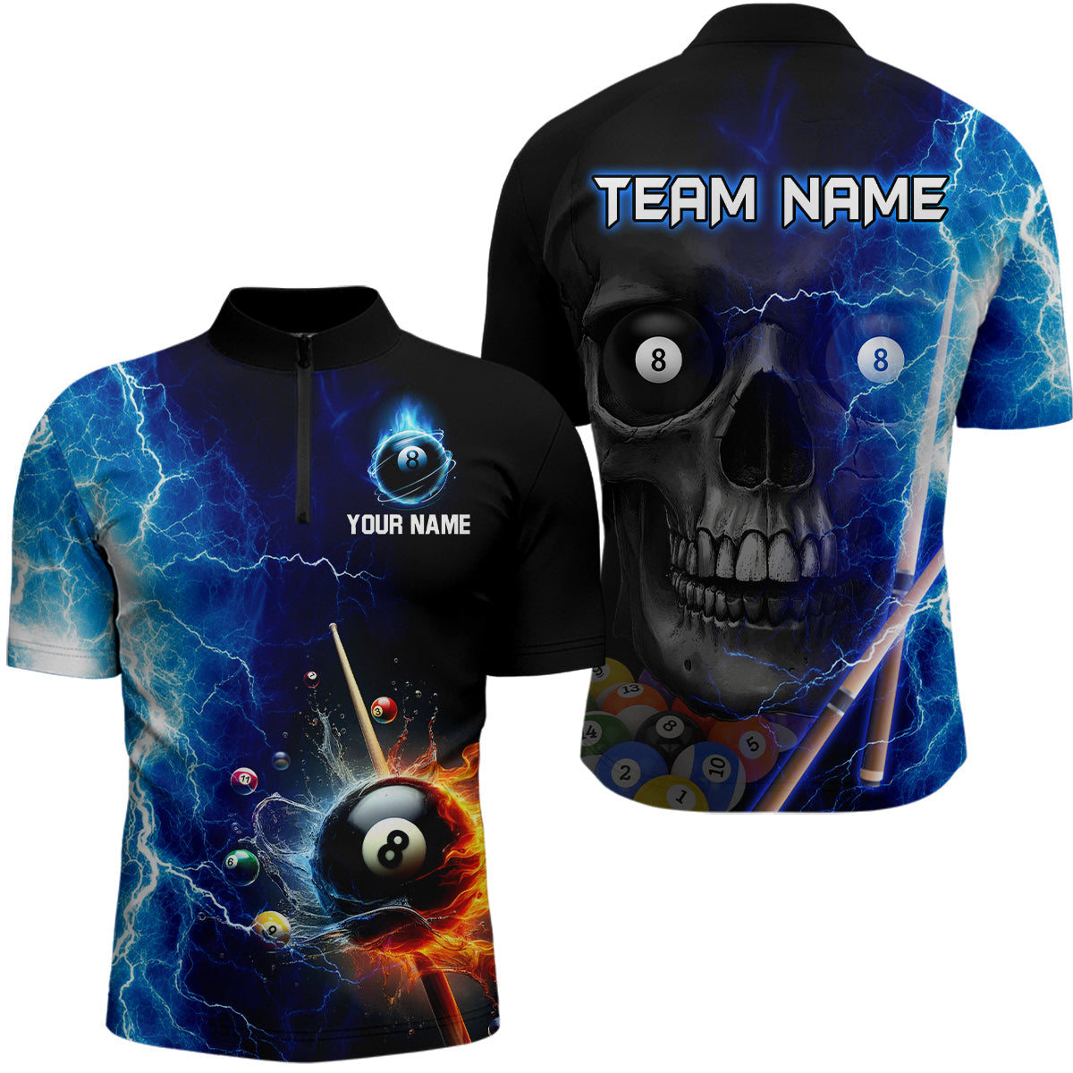 Blisscorners Custom Skull Thunder Billiard Shirts for Men Billiard Team Jerseys Polo & 1/4 Zip Shirts MT1706