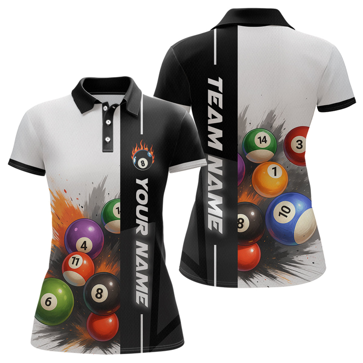 Blisscorners Personalized Men Billiard Shirts Ball Pool Polo & 1/4 Zip Billiard Team Jerseys Billiard Shirt LM0607
