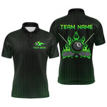 Blisscorners Custom Green 8 Ball Flame Billiard Shirts for Men, Bowling Team Polo & 1/4 Zip Shirts MT1007